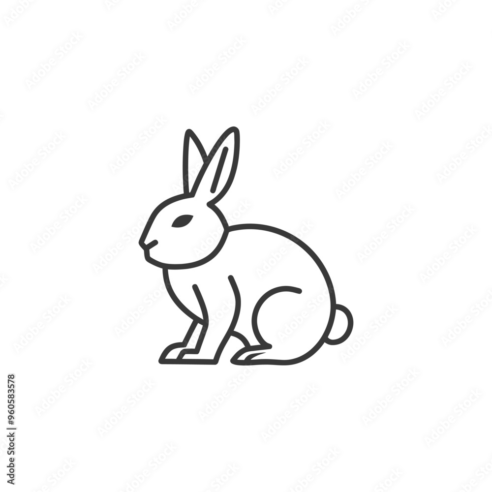 Line Art Illustration of a Sitting Rabbit Line Art Illustration of a Sitting Rabbit