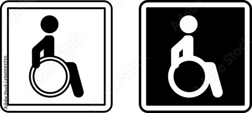 Signs Disability Parking. Square Road Signs. A person in a Wheelchair. Black and White Vector Icons
