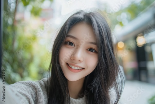 beautiful Asian young woman make selfie 