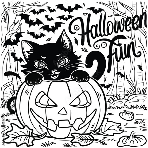 Cute and spooky Halloween coloring page for AI generates vector art