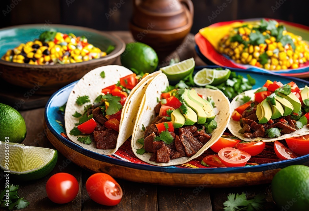 vibrant taco display colorful traditional plates showcasing fresh ingredients bold colors, food, cuisine, meal, culinary, party, festive, texture, garnish vibrant taco display colorful traditional plates showcasing fresh ingredients bold colors, food, cuisine, meal, culinary, party, festive, texture, garnish