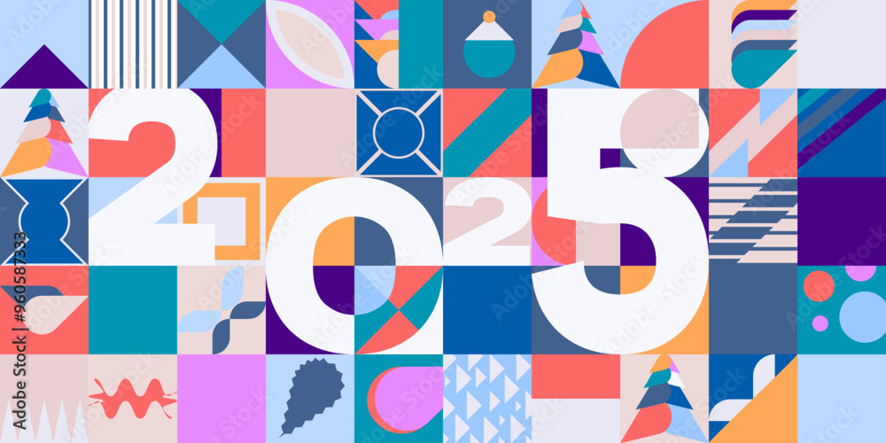 2025 number happy New Year Merry Christmas banner, web, invite posters template Layout, greeting card simple flat organic line, contemporary mid century design 2025 number happy New Year Merry Christmas banner, web, invite posters template Layout, greeting card simple flat organic line, contemporary mid century design