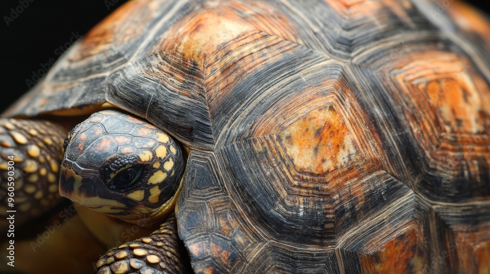 A close-up of a turtle shell, showcasing the intricate patterns and textures of the different scutes and colors. A close-up of a turtle shell, showcasing the intricate patterns and textures of the different scutes and colors.