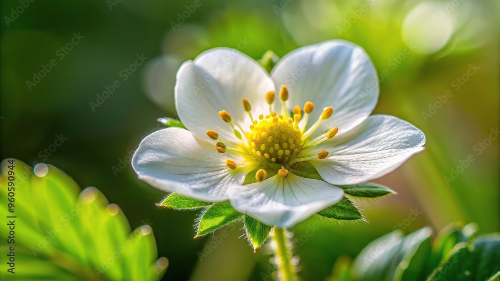 up, season, flower, growth, organic, agriculture, detail, fresh, strawberry, Close up photo of a white strawberry flower with beautiful details showcasing its delicate petals and stamen up, season, flower, growth, organic, agriculture, detail, fresh, strawberry, Close up photo of a white strawberry flower with beautiful details showcasing its delicate petals and stamen