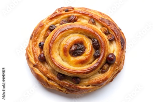 raisin danish, snack, indulgent, puff pastry, dessert, yummy, breakfast, raisin, flaky, white background, sweet, pastry, Raisin danish pastry isolated on white background Bird s Eye View