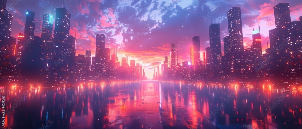 Glowing Nights: Stunning Futuristic Cityscape in with Neon Lights Glowing Nights: Stunning Futuristic Cityscape in with Neon Lights