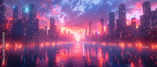 Wallpaper Mural Glowing Nights: Stunning Futuristic Cityscape in with Neon Lights Torontodigital.ca