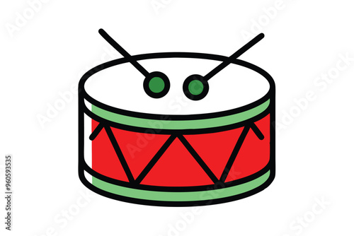 Christmas drum vector line art, clipart illustration with isolated on white background