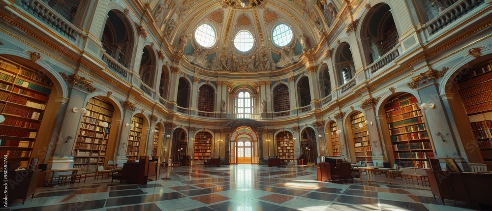 Obraz premium Majestic Historical Library with Intricate Architecture in Stunning