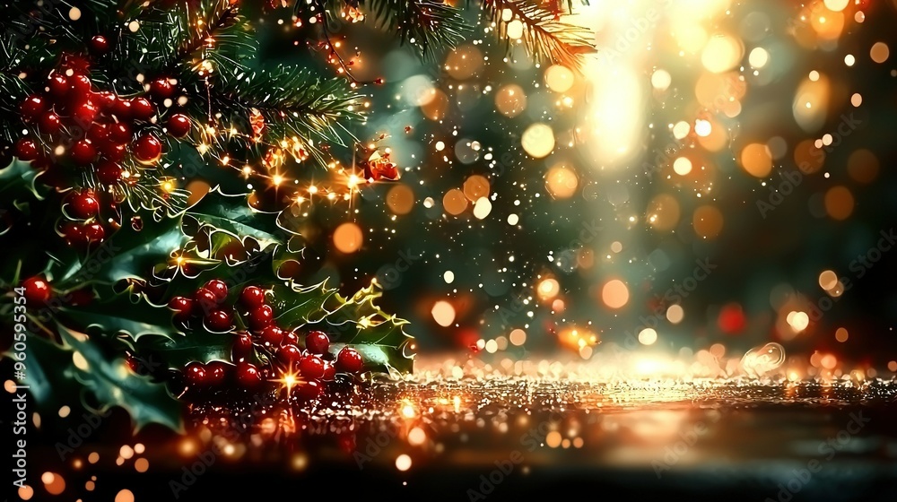 A clear photo of a Christmas tree with plenty of lights in the background, captured at eye-level A clear photo of a Christmas tree with plenty of lights in the background, captured at eye-level
