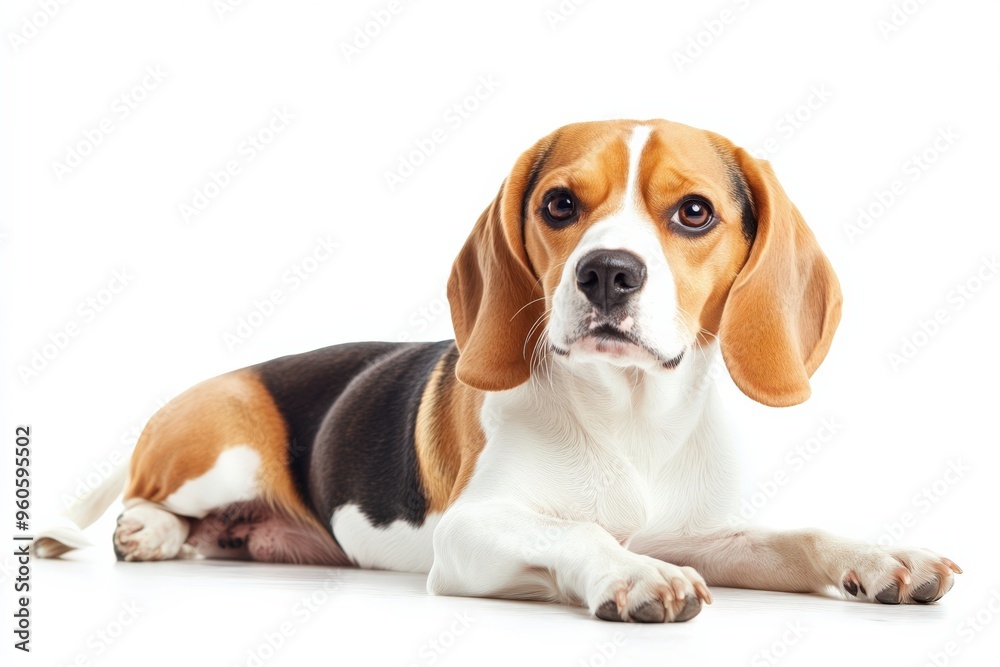 Beagle Dog in Studio: Young Adorable Pet Looking Brown on White Background Beagle Dog in Studio: Young Adorable Pet Looking Brown on White Background