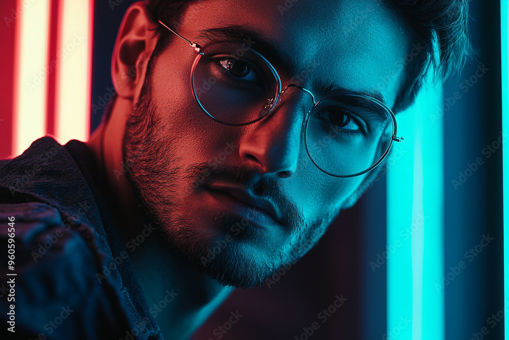Chic Men in Light Gray Eyewear with Bold Neon Teal High Energy Lifestyle Portrait for Fashion Enthusiasts Chic Men in Light Gray Eyewear with Bold Neon Teal High Energy Lifestyle Portrait for Fashion Enthusiasts