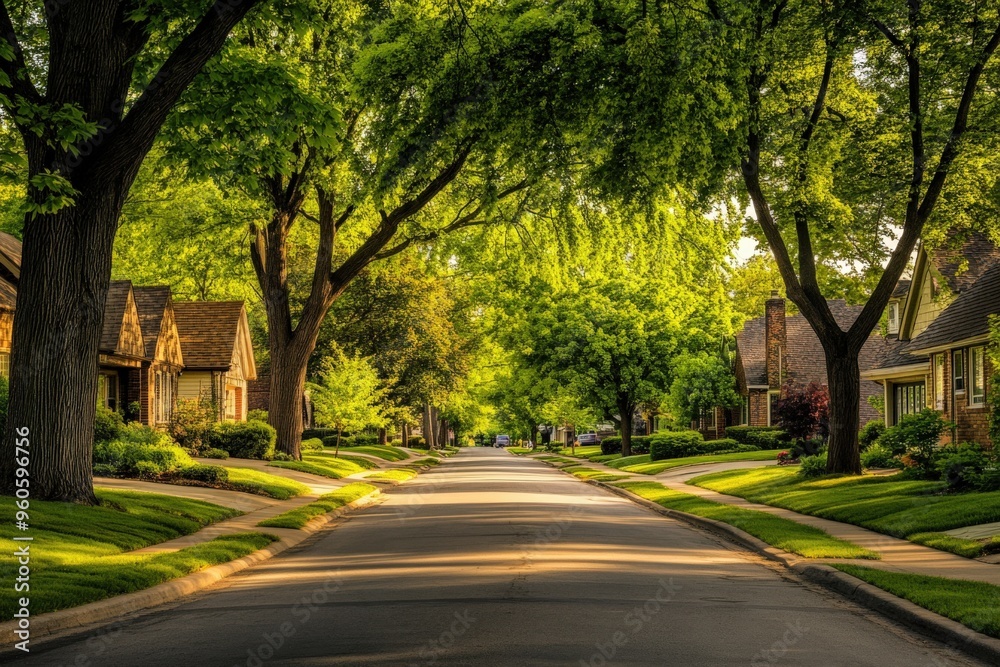Beautiful Neighborhood Street in Kansas with Residential Homes and Tree-Lined Streets Beautiful Neighborhood Street in Kansas with Residential Homes and Tree-Lined Streets