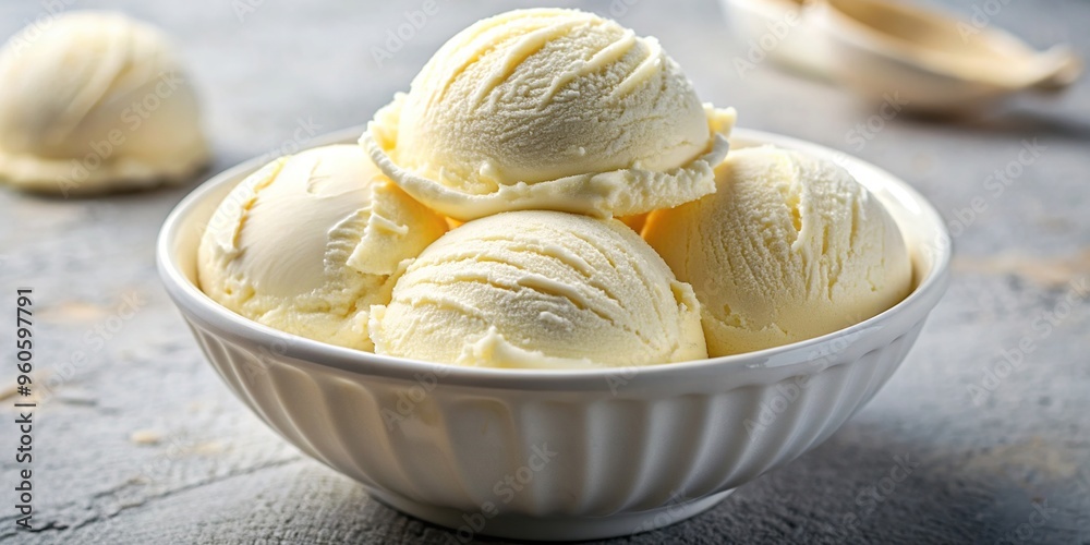 Vanilla ice cream with a smooth and creamy white texture sitting on a minimalistic background This close up flat lay captures the essence of a refreshing and delightful summer treat Vanilla ice cream with a smooth and creamy white texture sitting on a minimalistic background This close up flat lay captures the essence of a refreshing and delightful summer treat