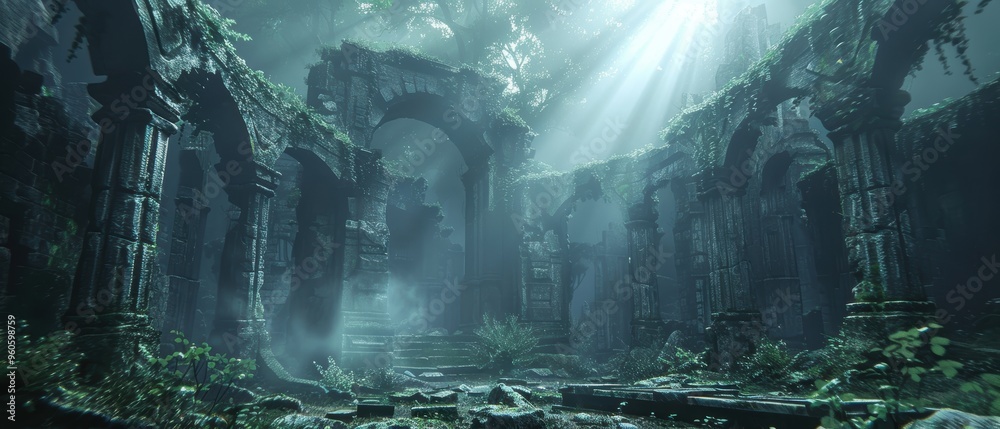 Majestic Ancient Ruins Bathed in Dramatic Lighting - Majestic Ancient Ruins Bathed in Dramatic Lighting -