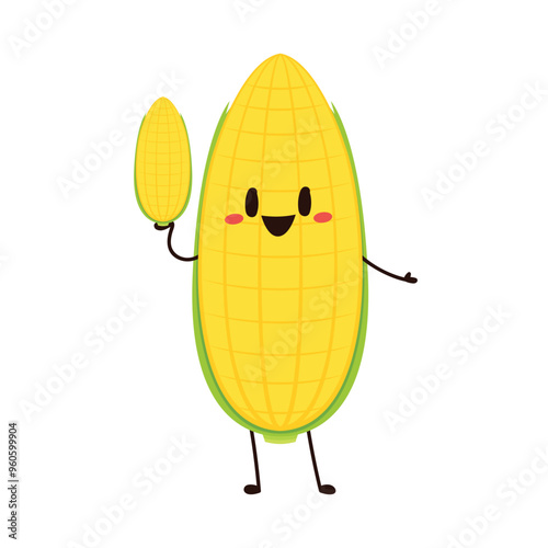Corn cartoon vector. Cute vegetable vector character isolated on white. Corn mascot.