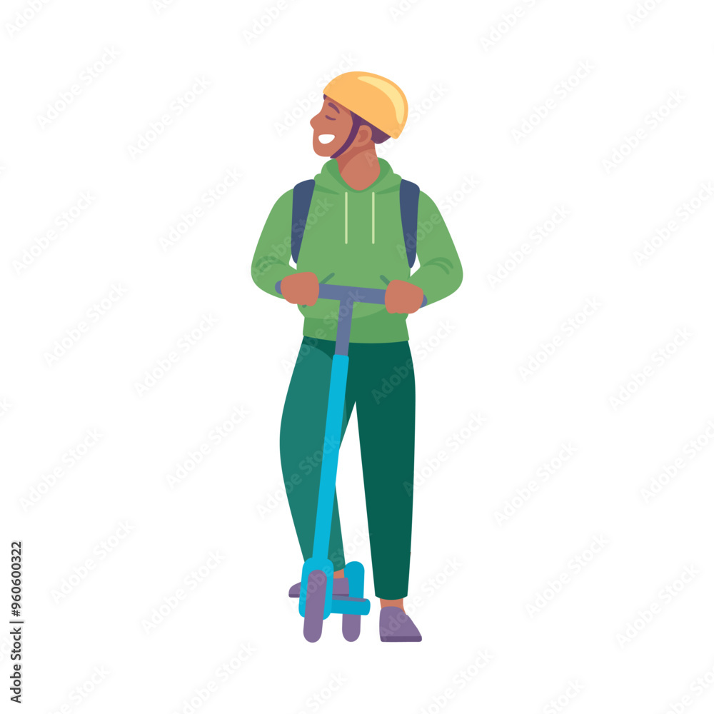 Man Character Riding Scooter Enjoy Outdoor Recreation Vector Illustration Man Character Riding Scooter Enjoy Outdoor Recreation Vector Illustration