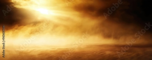 A captivating scene of golden light breaking through the mist, creating a serene and tranquil atmosphere in nature. photo