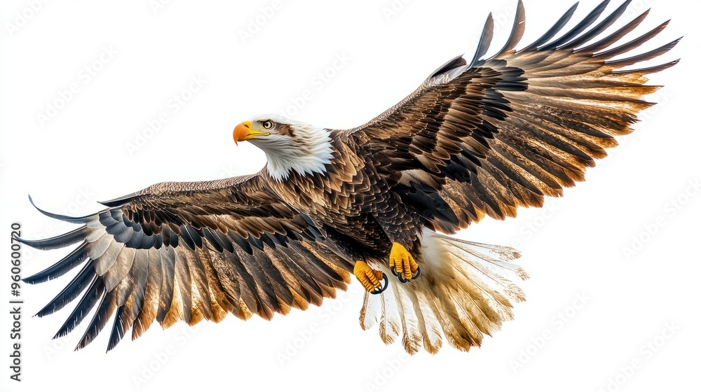 Obraz premium Bald eagle soaring on white background