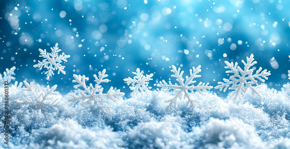 A snowy landscape with a few snowflakes on the ground. The snowflakes are scattered and some are larger than others. Scene is peaceful and serene, as the snowflakes fall gently to the ground A snowy landscape with a few snowflakes on the ground. The snowflakes are scattered and some are larger than others. Scene is peaceful and serene, as the snowflakes fall gently to the ground