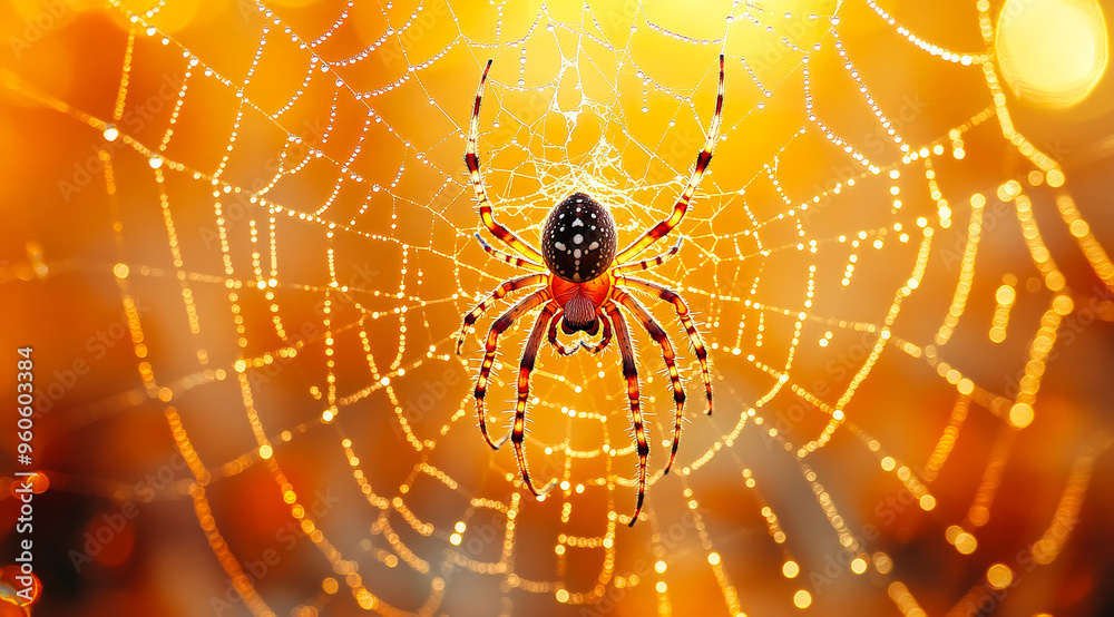 A spider is sitting in the center of a web A spider is sitting in the center of a web