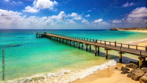 Seaside with a pier on the Atlantic Ocean at Sal Island Cape Verde, horizon, pier, landscape, Cape Verde, ocean, tourism, waves, Sal Island, pier perspective, coast, destination