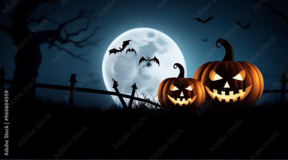 halloween banner full moon pumpkins bats halloween banner full moon pumpkins bats