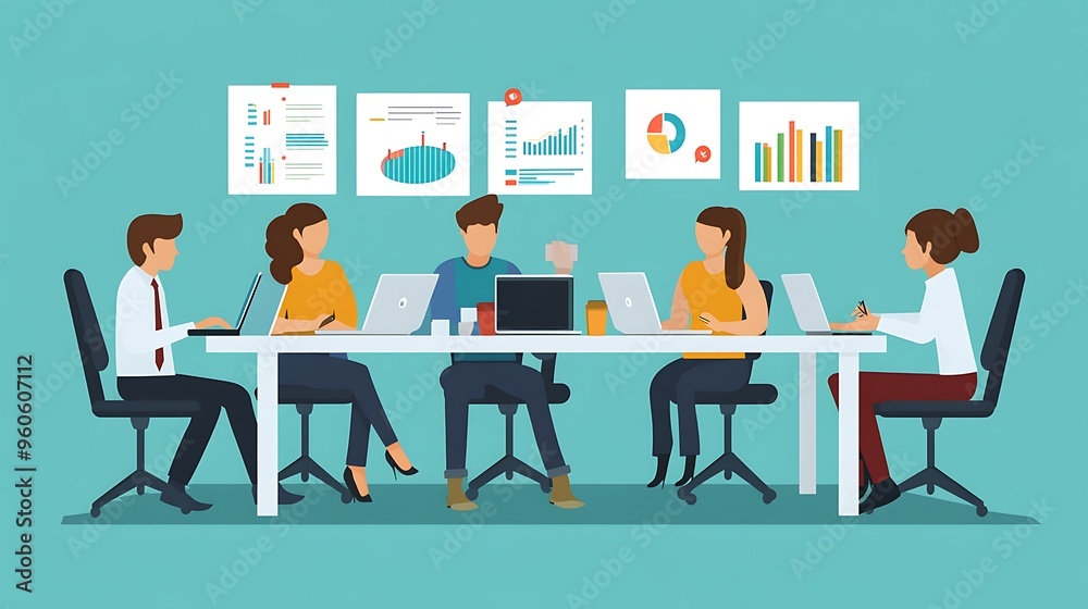 Business People Working on Laptops and Analyzing Data Business People Working on Laptops and Analyzing Data