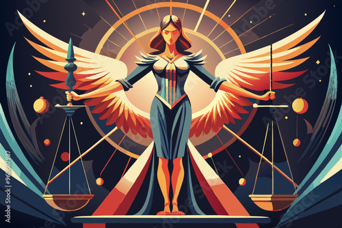 astrological Zodiac sign of Libra, beautiful girl with long wings
