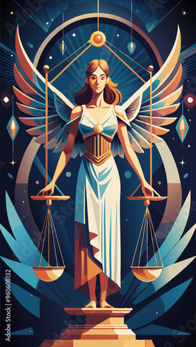 astrological Zodiac sign of Libra, beautiful girl with long wings