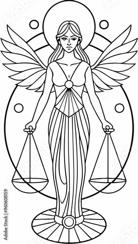 astrological Zodiac sign of Libra, beautiful girl with long wings