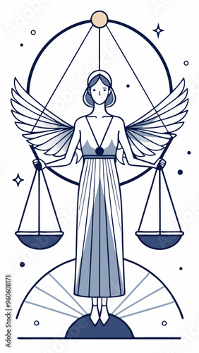 astrological Zodiac sign of Libra, beautiful girl with long wings
