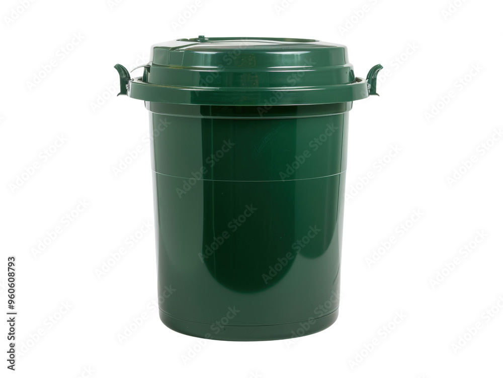 A sturdy green plastic waste bin designed for easy storage and transportation of garbage and recycling materials. A sturdy green plastic waste bin designed for easy storage and transportation of garbage and recycling materials.