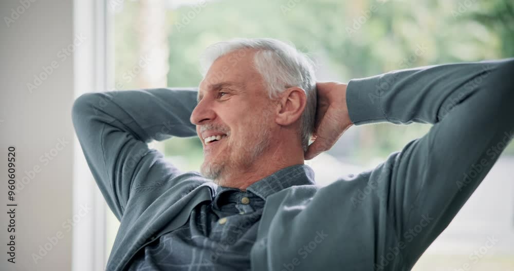 Success, happy and mature man on laptop in home for retirement bonus, payment and investment. Fist pump, finance and senior person on computer for loan application, winning and savings in living room