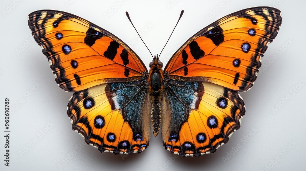 Vibrant butterfly on plain white background