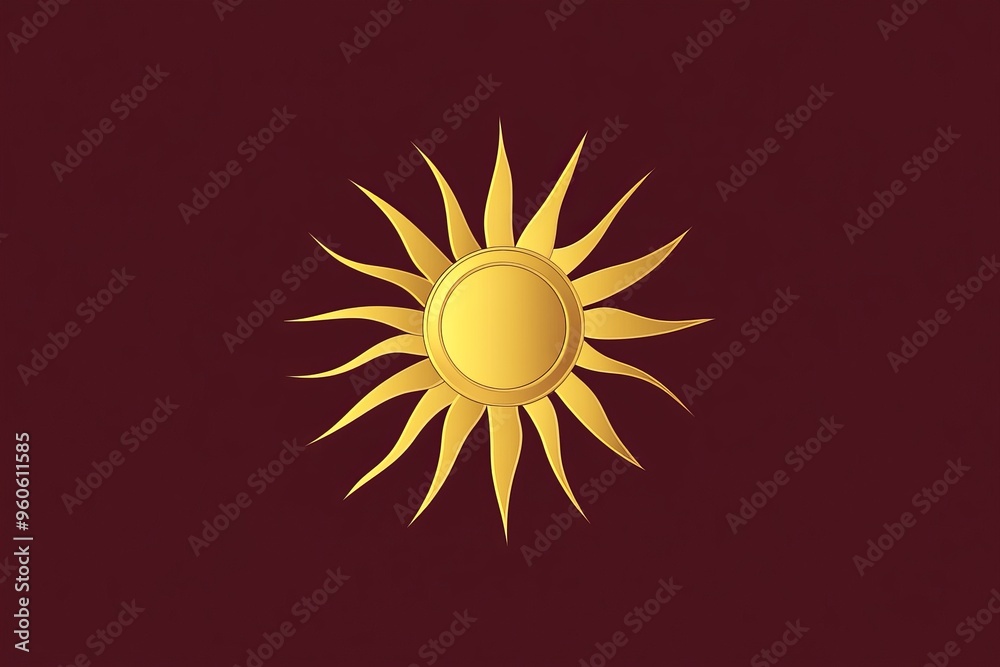 Golden sun emblem on a maroon background conveying warmth and energy Golden sun emblem on a maroon background conveying warmth and energy