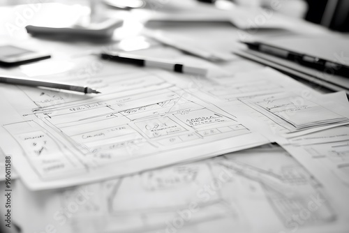 Wallpaper Mural Hand-Drawn Website Design Sketches on White Paper Torontodigital.ca