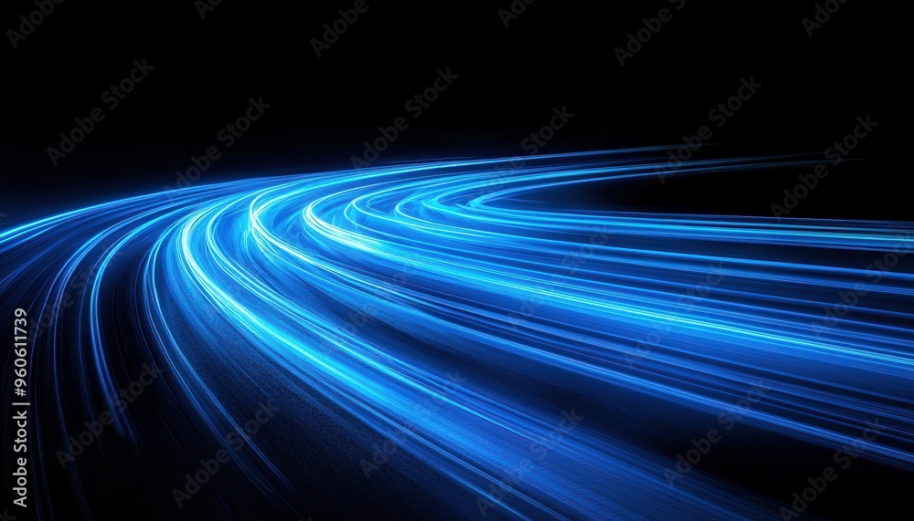 Blue light speed background with long exposure, curved lines Blue light speed background with long exposure, curved lines