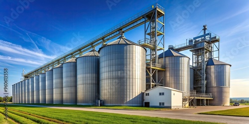 drying, crop, agricultural, machinery, warehouse,grain, industrial, facility, modernization, plant, storage, A medium shot of a modern plant used for the drying and storage of grain