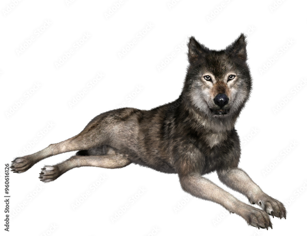 3D rendered illustration of a black wolf isolated on a transparent background. 3D rendered illustration of a black wolf isolated on a transparent background.