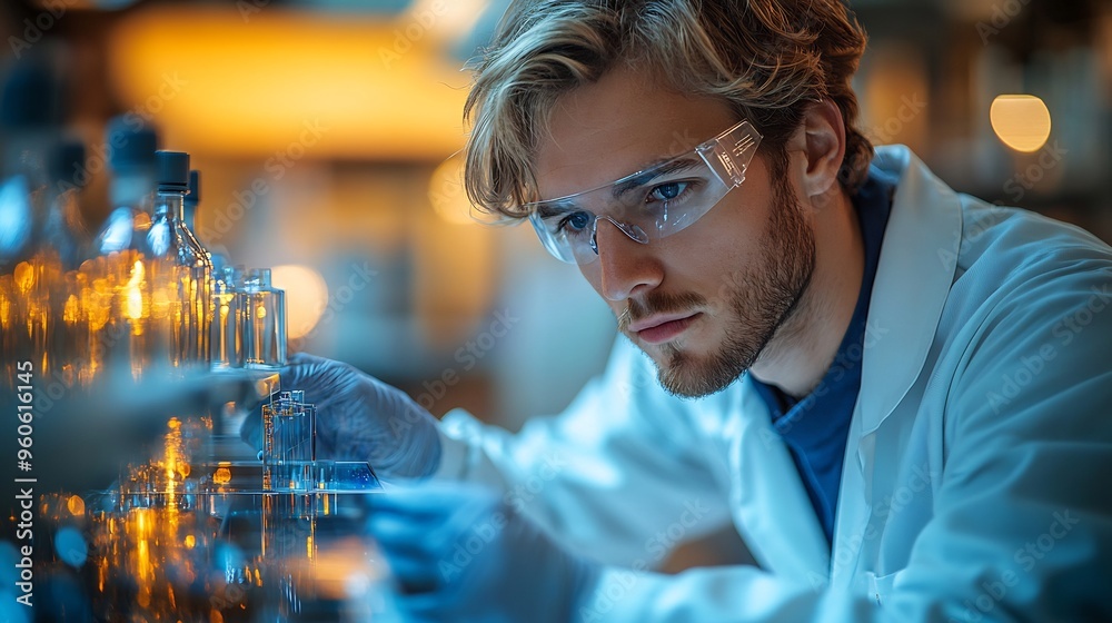 Scientist testing quantum dot solar cells in a laboratory focusing on energy conversion efficiency Scientist testing quantum dot solar cells in a laboratory focusing on energy conversion efficiency