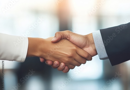 business people shaking hands, with focus on the handshake