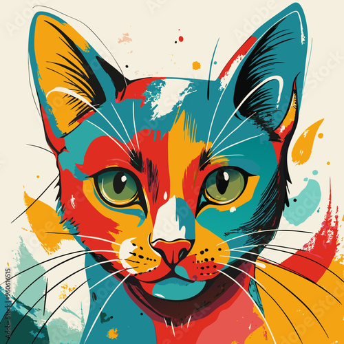 Vibrant Colorful Abstract Cat Illustration with Artistic Splash