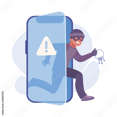 Man Criminal Access in Smartphone Commit Crime and Theft Vector Illustration