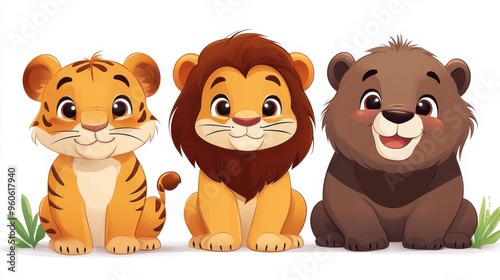 Animal clipart featuring a lion, tiger, and bear on a white background