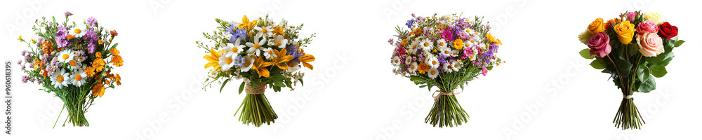 Set, collection of a bouquet of fresh flowers isolated on transparent background. Set, collection of a bouquet of fresh flowers isolated on transparent background.