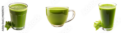 Set, collection of a cup of green juice or drink isolated on transparent background.