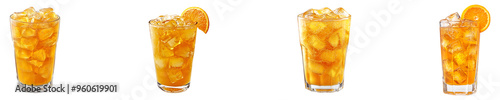 Set, collection of a glass of orange juice with plenty of ice isolated on transparent background.