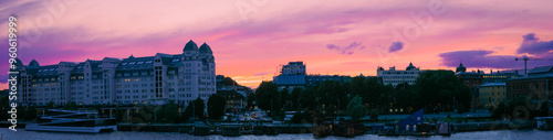 Photography Skyline de Oslo capital de Noruega al atardecer, panorámica de una bella puesta de sol en la capital de Noruega