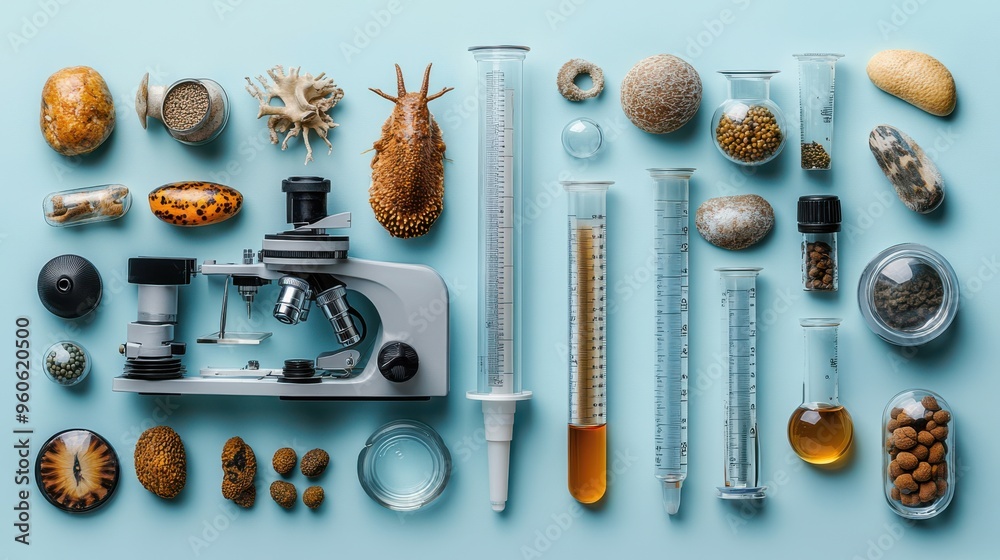 Animal science clipart with lab equipment and different animal species on a white background Animal science clipart with lab equipment and different animal species on a white background